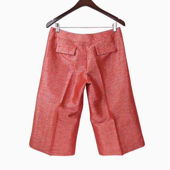 Vintage 90s Cache Size 6 Wide Leg Crop Pants Metallic Linen Orange - Picture 5 of 10